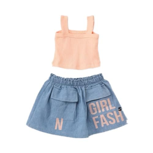 Bebic Top + Skirt Set for Baby Girls - Baby girl 2-piece set: peach ribbed cami top Shirt
