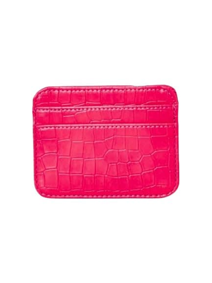AL-MASA Leather Card Holder, Tan, Crocodile Embossed Pattern, Slim Wallet with Multiple Card Slots-009 (pink)