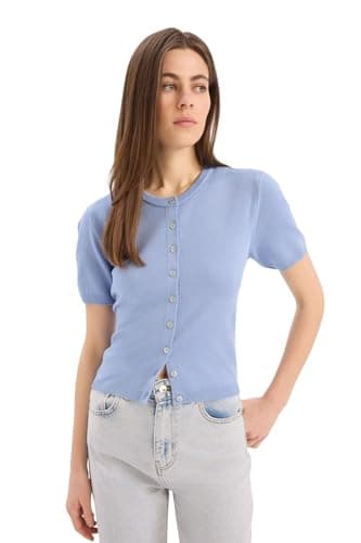 DeFacto Womens Core Regular Fit Crew Neck Short Sleeve Tricot Cardigan Cardigan (pack of 1) Sweater