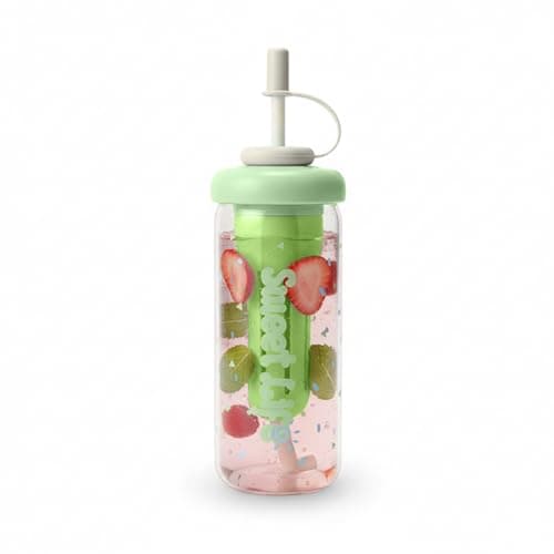 Glass Water Bottle 650 ml with Strainer and Leak-Resistant Lid, BPA-Free Reusable Drink Bottle for Water and Beverages, Green, GG-2527