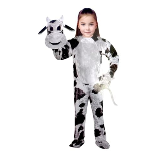 زي تنكري مقاس 4/5 سنين على شكل بقرة للأطفال، بدلة كاملة مع قناع LOKYBOY Costume outfit