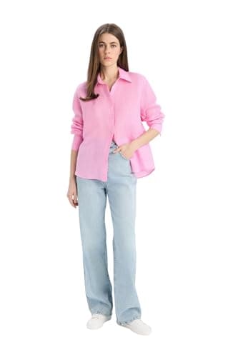 DeFacto Womens Casual Oversize Fit Shirt Neck Long Sleeve Woven Top Long Sleeve Shirt Shirt (pack of 1)