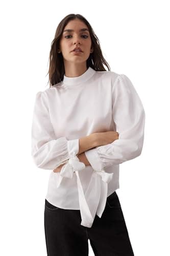 Trendyol Womens Weiß Tie Detail Satin Woven Blouse Tofaw19fg0082 Blouse (pack of 1) Shirt