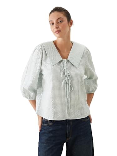LC WAIKIKI Woman Peter Pan Collar Plaid Blouse Shirt