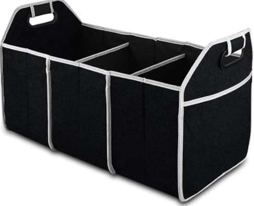 Foldable Car Trunk Organizer with 3 Large Compartments and Multiple Side Pockets Durable Fabric Storage Box with Carrying Handles for Auto SUV Van