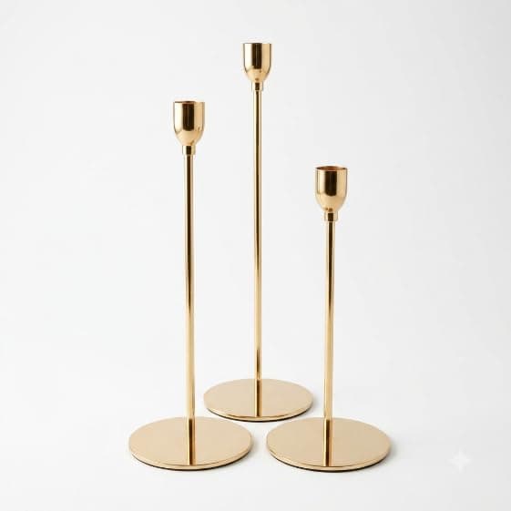 Elegant Gold Trio Candlestick Candlestick Decorative Candlestick Holder Different Heights Metal Candle Holder for Dining Table and Console, Suitable for Home, Wedding, Engagement, Event, Hospitality