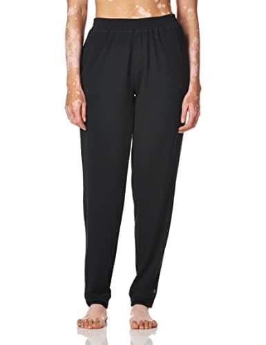 HUE Women's Solid French Terry Cuffed Long Lounge Pant with Pockets, Black, XL