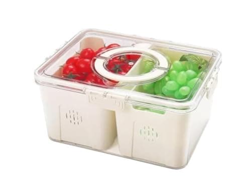 Generic Acrylic Refrigerator Container with Two Compartments, Clear Lid, Ventilation Hole, 15.5 x 21 x 31 cm, .bak