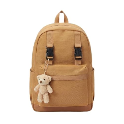 Women's Backpack with Teddy Bear Keychain, | Multiple Pockets, Buckle Straps