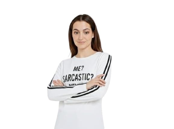 Ajyal women's Long Sleeve Sarcastic Quote T-Shirt, White Cotton Tunic Top with Side Stripes, Casual Wear