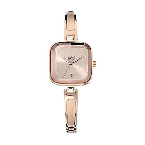 Titan 2607WM01 Raga Viva Analog Watch with Metal Strap for Women, 31.65 mm Case Length, Rose Gold