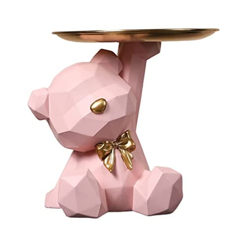 ANKICK Storage Tray Statue Key Holder Figurine, Candy Jewelry Earrings Lipsticks Tray, Cute Bear Statues with Dish, Bear Sculptures Key Bowl Dish Decorative Trays For Home & Office Decor