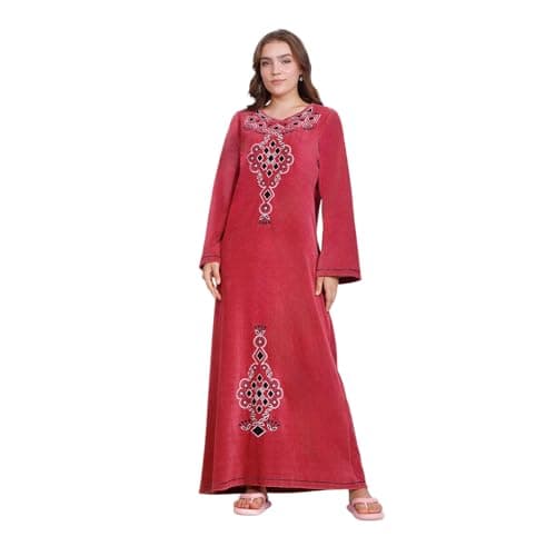 Zecotex Winter Kashmir Velvet Cotton Abaya Nightgowns for Women - Special Cut on Both Sides - Kashmir Embroidered on Front - Long Dress Comfortable Home wear for Women Nightgown nightshirt