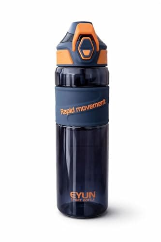 EYUN 1000ml Sports Water Bottle with Carry Handle & Straw, Flip Lid with Safety Lock, Leakproof BPA-Free Plastic Gym & Outdoor Drink Bottle (Blue)