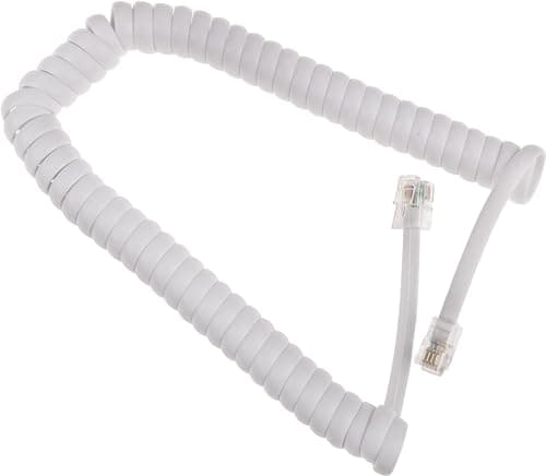Coiled Telephone Headset Cord for Use with Landline Phones, VoIP Phones - Rj22 (White) Electronic cable