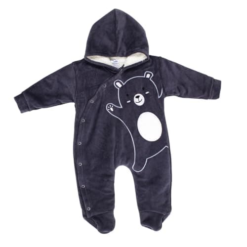 Papillon Boys Velvet Long Sleeves Hooded Bodysuit Embroidered Bear Baby & Toddler Sleepers (pack of 1)