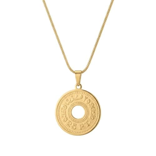 Gold Coin Necklace, 25 Sharks, Snake Chain, Gold Color, Fashion Jewelry