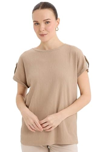 DeFacto Womens Regular Fit Bike Neck Short Sleeve Traditional Knitted Short Sleeve T-Shirt D3198AX Short Sleeve T-Shirt