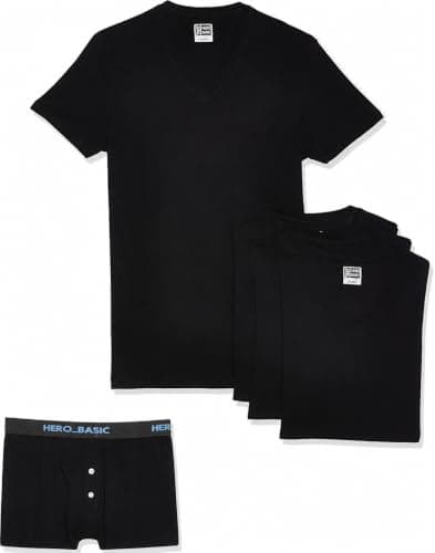 Hero Basic mens Set Of 4 - V Neck t-Shirts+ Free Boxer Underwear (pack of 5) Apparel