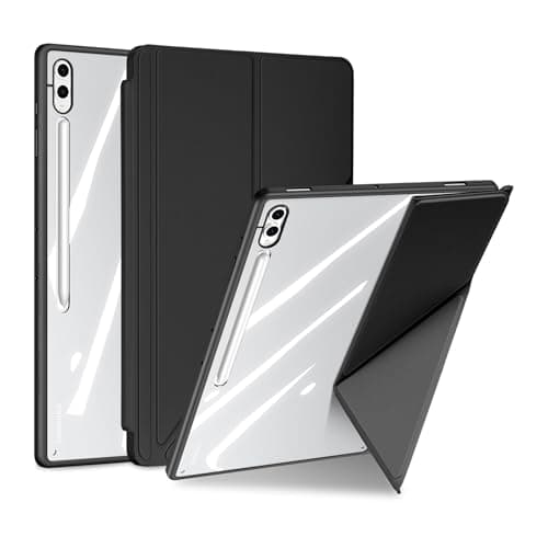 Hybrid Case for Samsung Galaxy Tab S9 FE+/Tab S9 Plus 12.4 Inch 2023 Tablet with Pen Holder - Shockproof Protective Case with Transparent Hard Shell on the Back (Black) Portable electronic device cover