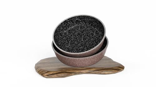 Nuvira 2-Piece Granite Baking Tray Set, Non-Stick Round Oven Pans (26/30cm), Durable Kitchen Cookware with Easy-Grip Edges - Brown Bronze