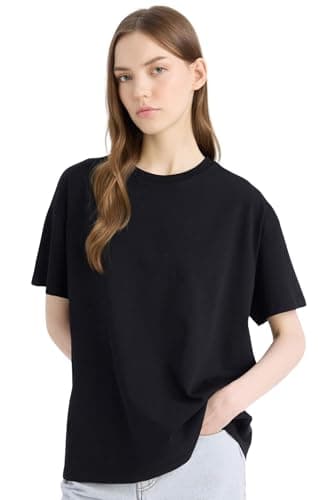 DeFacto Womens Young Oversize Fit Crew Neck Short Sleeve Knitted Short Sleeve T-Shirt Short (pack of 1)