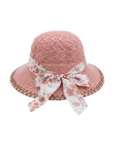 Kids Sun Hat Girls Beach Summer Holiday Hat Cute Fashion Hat for Kids | Beach And Summer,Floral Bow Tie,Wide Brim Protection,Light Pink Design,Suitable For Girls