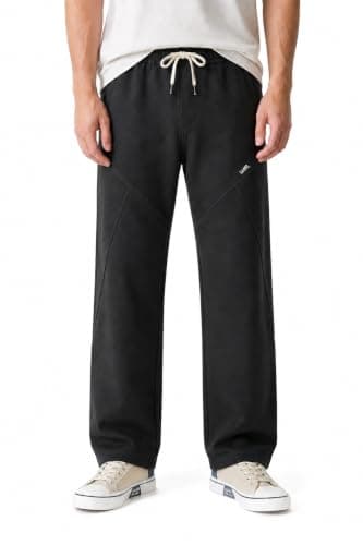 Men's Premium Cotton Wide-Leg Sweatpants – Relaxed Fit Joggers with Contrast Braided Drawstring - Black Pants