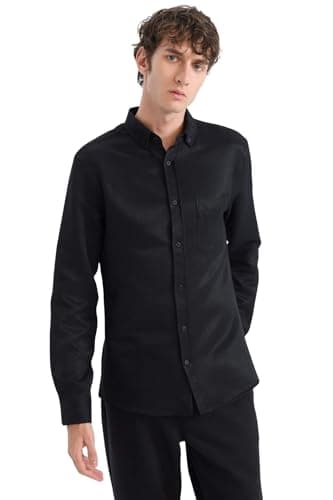 DeFacto Mens Slim Fit Button Polo Neck Long Sleeve Casual Woven Top Long Sleeve Shirt T2066AZ Long Sleeve Shirt
