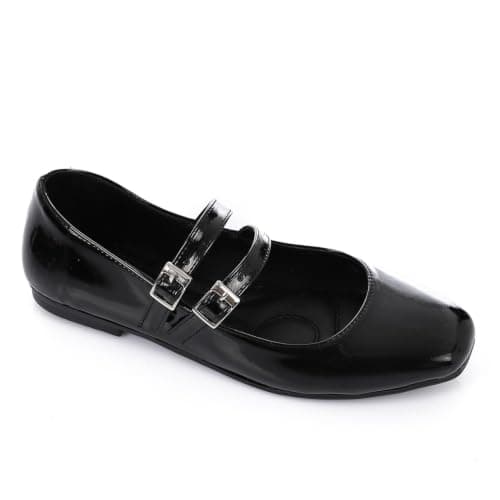 Double Strap Patent Mary Jane Ballet Flat | Soft Inner Cushioning, Double Buckle Straps, Glossy Patent Finish, Formal & Party Wear, Lightweight & Durable Shoes