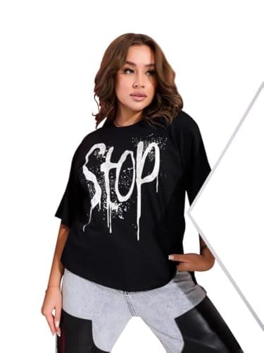BEBO Women's Printed 1/2 Sleeve T-Shirt 22146_Black_XXL_24 Black XXL