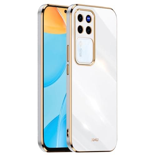 EASSGU Galvanised Frame Mobile Phone Case for Vivo V30 Pro 5G (6.8 Inches), Soft TPU Silicone Protective Case - White Cellular phone case