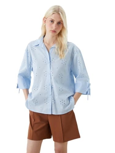 LC WAIKIKI Woman Hole-Knitted Oversize Broderie Women's Shirt