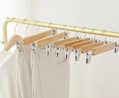 Generic Wooden Clip Hangers for Skirts, Bamboo Wood with 2 Metal Clips, .ri Clothes hanger