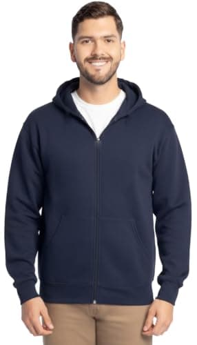 Men's Full Zip Hoodie Sweatshirt, Navy Blue, Kangaroo Pocket, Casual Fleece Hooded Jacket