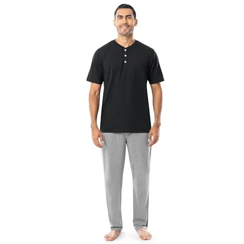 Fruit of the Loom Men's Pajama Set, Black/Grey Heat, 4XL