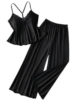 Women's 2 Piece Pajama Set – Lace Trim Top with Pants Comfy for Home Wear Nightwear Lounge Daily Use Practical and Comfortable – Code 7640