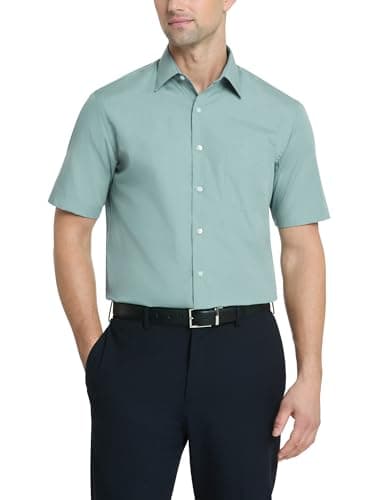 Van Heusen Men's Short Sleeve Dress Shirt Regular Fit Poplin Solid