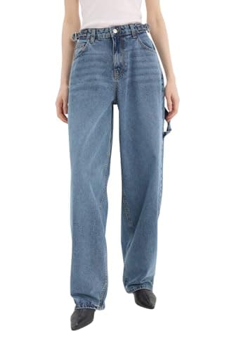 DeFacto Woman Baggy Special Collection Denim Trousers D7963AX,Mid Blue 32 Clock