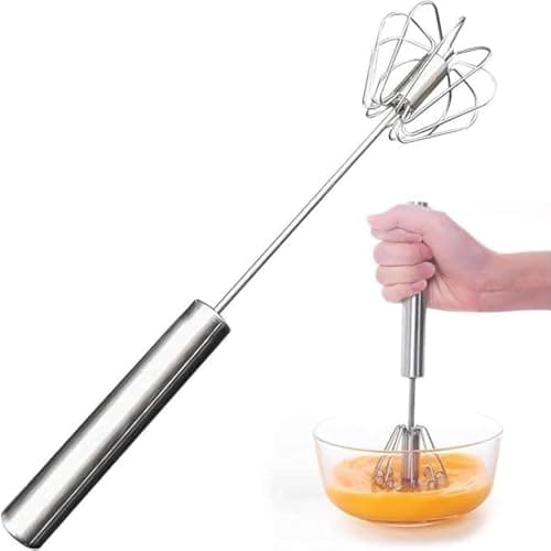 Al-Israa Milk Frother and Cream Frother with Stainless Steel Whisks, Easy Whisk, Manual Push Egg Beater Mixer, Semi-Automatic Spring Mechanical Whisk