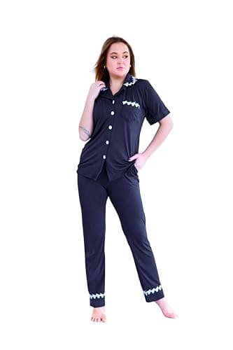Women's Viscose 2 Piece Button Shirt and Pants Pajamas Black, Maroon & Navy
