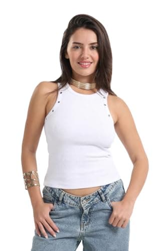 CARINA Womens Metal Button Detail Top Modern Shirt
