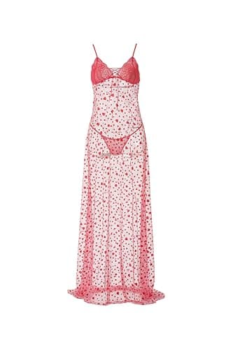 Red Hearts Print Sheer Lingerie with Underwear