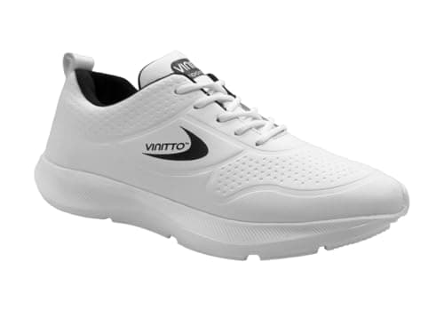 Vinitto Athletic Sneakers, Black Mesh Knit, Slip-On Walking Shoes, Lightweight Casual Sport Sneakers with Rubber Sole, Unisex Adult (White Black, 44)