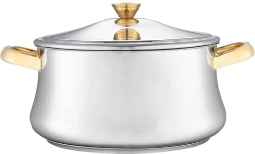 Zahran Stainless Steel Saucepan 26cm Polished Gold Finish Classic Luxury Saucepan with Lid for Larger Meals