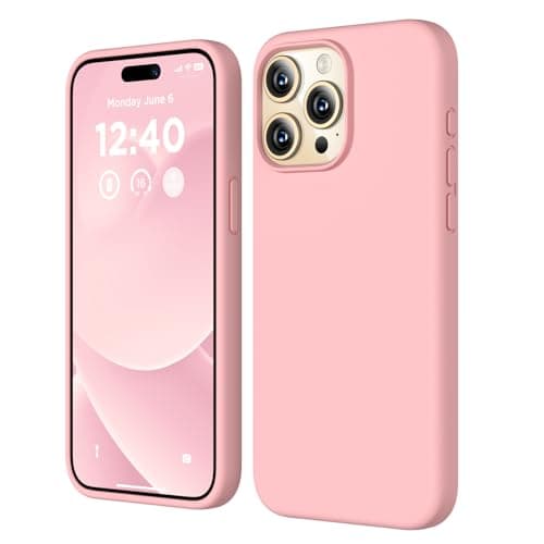 COFFKER Compatible with iPhone 15 Pro Max Case, Liquid Silicone Case, Full Body Shockproof Protective Cover Slim Thin Phone Case with Soft Anti-Scratch Microfiber Lining, 6.7 inch-Peach Pink