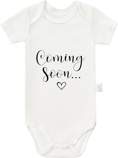 Coming Soon Baby Bodysuit, Short Sleeve, White | Pregnancy Announcement, Ultra-Soft Fabric, Machine Washable, Engineered Breathability, Snap Closure Leotard