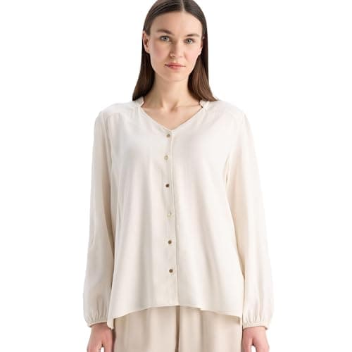 DeFacto Womens Traditional Regular Fit C Neck Long Sleeve Woven Top Long Sleeve Shirt Shirt (pack of 1)