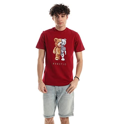 Printed T-Shirt Cotton For Men - maroon.