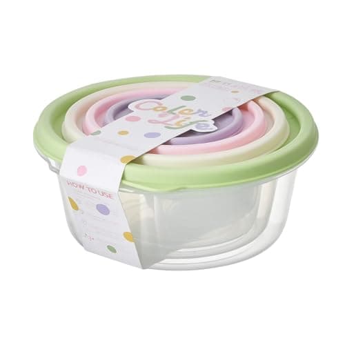 Food Storage Containers Set, 4 Pcs Airtight Refrigerator Crisper Boxes, Stackable Round Plastic Containers for Vegetables, Fruit and Leftovers, Microwave Safe 3 Minutes, Green